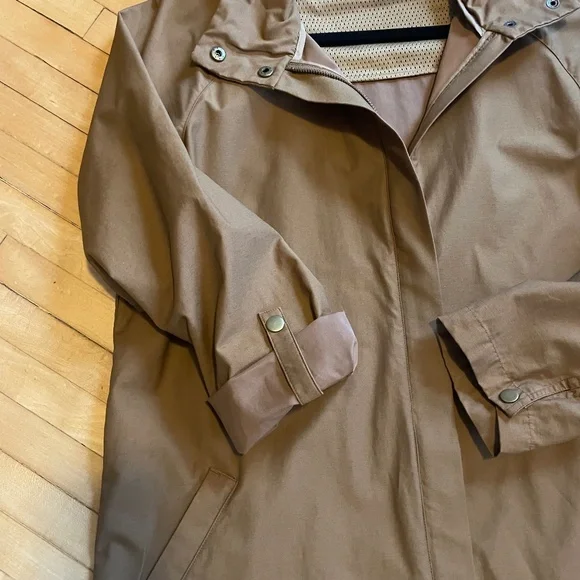 GARNET HILL Longline Modern Trench Coat Jacket  2 Way Zip Water Resistant Hood - Picture 8 of 16